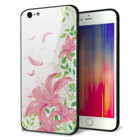 iPhone6sPLUS ケース カバー 背面 ガラス TPU デザイン 【 SC849 ユリ ピンク 】 印刷 光沢 メール便送料無料
