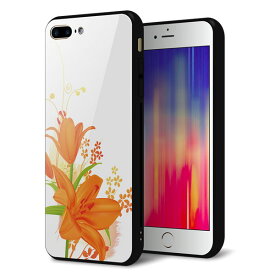 docomo au SoftBank iPhone7PLUS アイフォン 7 プラス ケース カバー 背面 ガラス TPU デザイン 【 SC848 ユリ オレンジ 】 印刷 光沢 メール便送料無料