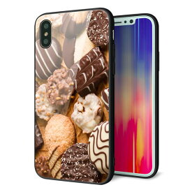 docomo au SoftBank iPhoneX アイフォン テン ケース カバー 背面 ガラス TPU デザイン 【 442 クッキーmix 】 印刷 光沢 メール便送料無料