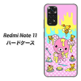 SIMフリー Redmi Note 11 ハードケース カバー 【AG822 ハニベア(水玉ピンク) UV印刷 素材クリア】