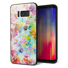 Galaxy S8 SC-02J ケース カバー 背面 ガラス TPU デザイン 【 SC876 リバティプリント プレスドフラワー ホワイト 】 印刷 光沢 メール便送料無料