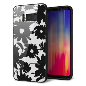 Galaxy S8 SC-02J ケース カバー 背面 ガラス TPU デザイン 【 SC916 花柄モノトーン 05 】 印刷 光沢 メール便送料無料