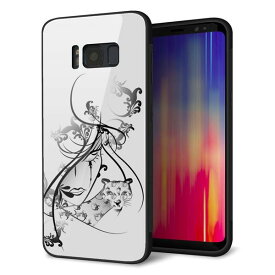 Galaxy S8 SC-02J ケース カバー 背面 ガラス TPU デザイン 【 VA832 パンサーと美女 】 印刷 光沢 メール便送料無料