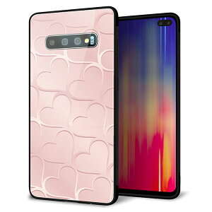 docomo Galaxy S10+ SC-04L ケース カバー スマホケース 背面 ガラス TPU ガラプリ 【1340 かくれハート 桜色】 MMLM