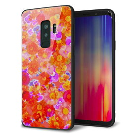 Galaxy S9+ SCV39 ケース カバー 背面 ガラス TPU デザイン ガラプリ 【リバティプリント フルールドパルファン レッド】 印刷 光沢 メール便送料無料