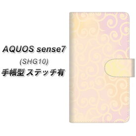 au AQUOS sense7 SHG10 手帳型 スマホケース カバー 【ステッチタイプ】【YJ412 からくさ 模様 ピンク UV印刷】