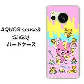 au AQUOS sense8 SHG11 ハードケース カバー 【AG822 ハニベア(水玉ピンク) UV印刷 素材クリア】
