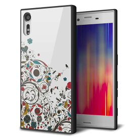 Xperia XZs SO-03J docomo エクスペリアXZs ケース カバー 背面 ガラス TPU デザイン 【 EK908 カラフルな花と鳥 】 ガラプリ スマホケース 携帯ケース メール便送料無料