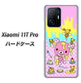 SIMフリー Xiaomi 11T Pro ハードケース カバー 【AG822 ハニベア(水玉ピンク) UV印刷 素材クリア】