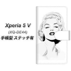 SIMフリー Xperia 5 V XQ-DE44 手帳型 スマホケース カバー 【ステッチタイプ】【YJ213 マリリンモンロー 白黒 おしゃれ UV印刷】