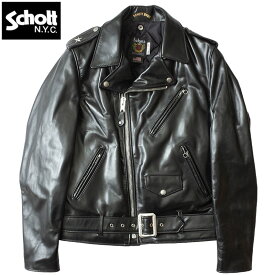 ノベルティープレゼント Schott ショット #7826150003(7416) 613UHT ホースハイド ワンスター ライダースジャケット メンズ 黒 ブラック 本革ジャン リアルライダース バイカー アウター レザージャケット ダブルライダース 馬革 ONE STAR