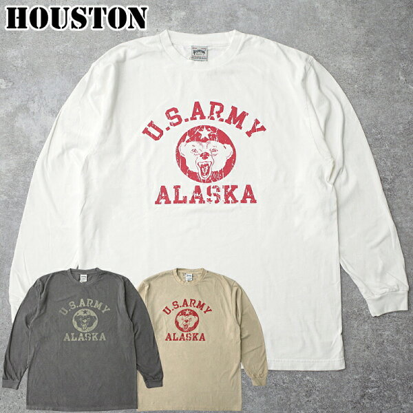 HOUSTON ヒューストン #22477 長袖 ピグメントプリント Tシャツ『U.S.ARMY』 メンズ 男性 ティーシャツ トップス ロングスリーブ カジュアル アメカジ 春 秋 冬