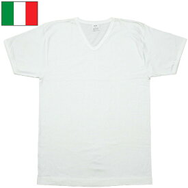 1点ならメール便可 イタリア軍 MM 半袖 Vネック Tシャツ ホワイト デッドストック JT063NN イタリア海軍 アンダーウェア 細身 タイト 白 コットン ショートスリーブ 実物ミリタリー 本物軍用放出品 軍モノ 軍物 未使用品