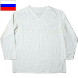 1点ならメール便可 ロシア軍 スリーピングシャツ サマー Vネック ホワイト デッドストック JS168NN 実物ミリタリー パジャマ ルームウェア 部屋着 インナー プルオーバー 薄手 コットン 綿 白