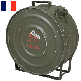 フランス軍 ガソリン缶 丸形 15L オリーブ USED スチール 燃料 タンク ガレージ ガーデニング インテリア ショップディスプレイ 雑貨 仏軍 フレンチアーミー 実物ミリタリー 軍モノ 軍物