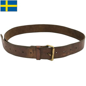 スウェーデン軍 レザーベルト ブラウン USED SWD 本革 本皮 茶色 ブラス 真鍮バックル カジュアル 実物ミリタリー 軍物 軍モノ