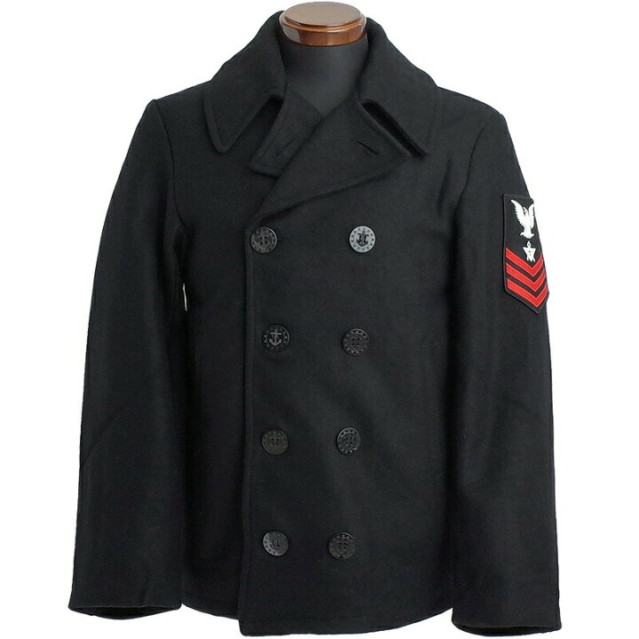 楽天市場】米軍タイプ NAVY Pコート ワッペン付き ブラック ショート丈 