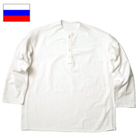 ロシア軍 スリーピングシャツ ウィンター ホワイト デッドストック プルオーバー 寝間着 部屋着 パジャマ ルームウェア インナー ヴィンテージ ウインター コットン 裏起毛 綿 未使用品