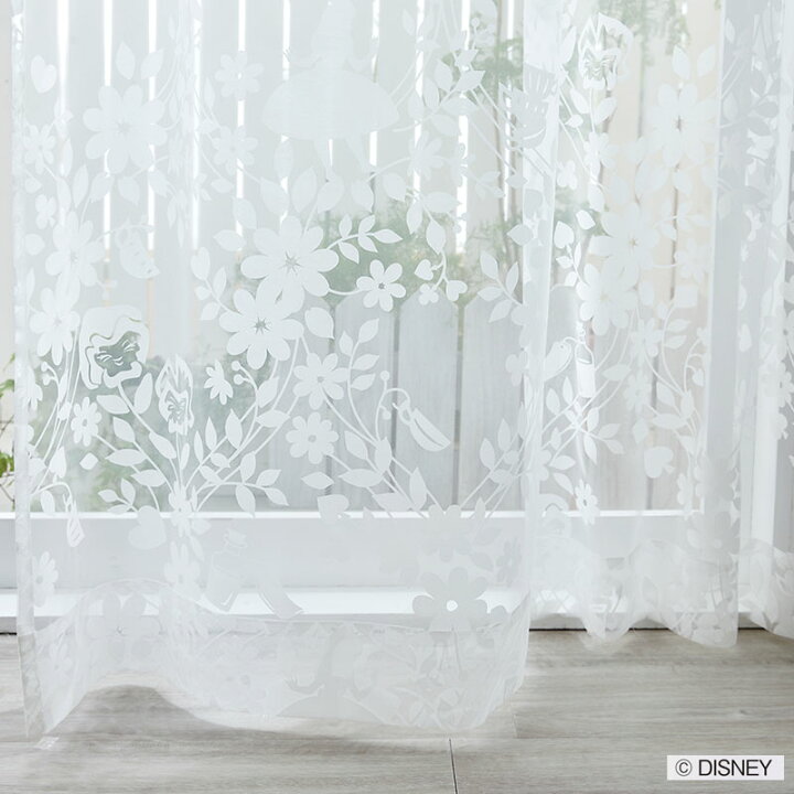 楽天市場 アリスとチェシャ猫 時計ウサギが隠れたボイルレースカーテン Alice Sweet Flower Voile アリス スウィートフラワーボイル ホワイト 2枚組 幅150 133 148cm丈 すてきらいふ