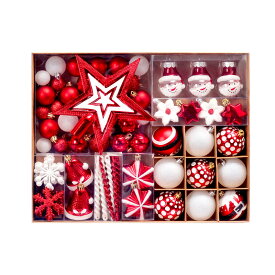 クリスマス オーナメント 北アメリカ風　紅白色　80個 セット　人気　クリスマスボール　サンタ　プレゼントボックス　鈴　クリスマスツリー　おしゃれ　レッド　シロ　カラー　飾り　飾り付け