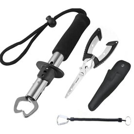 2点セット フィッシュグリップ フィッシュキャッチャー 魚掴み器 フィッシュプライヤー ステンレス製 ルアー 防錆加工 延長ハンドル 釣り具 軽量 持ちやすい