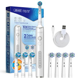 【少なくとも10％ポイント有り 10%OFFク 12.4.20:00から12.11.01:59まで】SEAGO 回転式電動歯ブラシ 音波歯ブラシ ダブルボタン 替えブラシ8本 5つのモード 充電式 30日間使用 2分間のタイマー 充電リマインダー ホワイトニング ご家族へのギフト