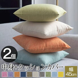 クッション 2個セット 中身 クッションカバー付き 45x45北欧 リネン風 麻 ベロア ベルベット おしゃれ ヌードクッション シンプル 丸洗いOK 汚れ防止 洗える 無地 高級感 中材 カバーセット かわいい オールシーズン 転居 引っ越し