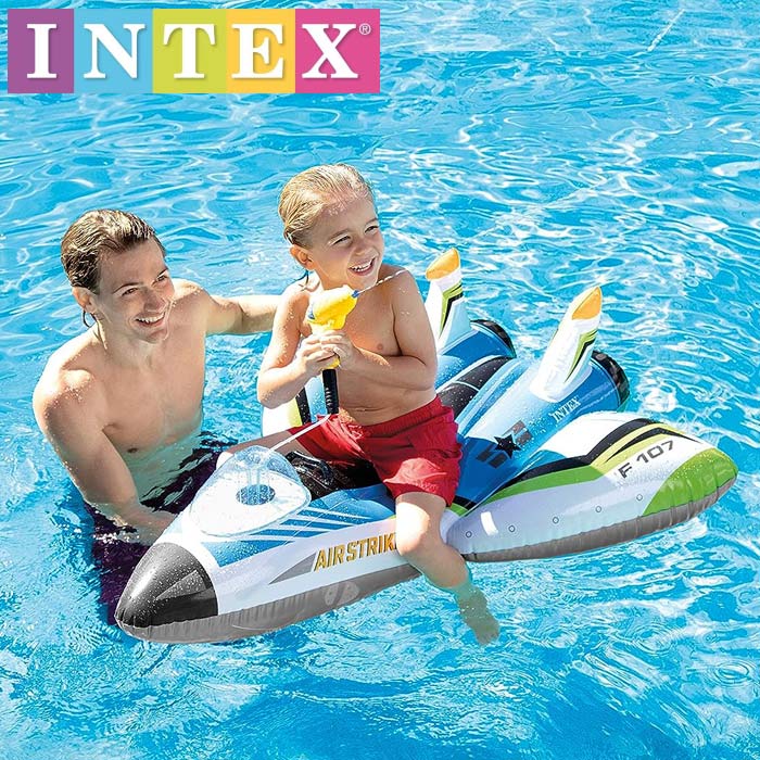 INTEX インテックス 浮き輪 フロート ライドオンウォーターガンプレン 水鉄砲付き飛行機型 浮輪 うきわ 117×117cm57536 ブルー