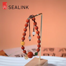 ＼期間限定！クーポン発行中！／SEALINK 西泠印社 赤玉鴻運（せきぎょくこううん）南紅瑪瑙×蜜蠟ブレスレット「幸運」｜鴻運を呼ぶ天然エネルギージュエリー