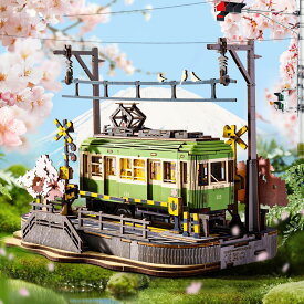立体パズル 木製 3D ウッドパズル 桜の電車 LEDライト付き 組み立て 工作キット DIY クラフト メカニカル モデル 和風インテリア 暇つぶし 知育玩具 子供 大人向けの木製モデル 誕生日 クリスマスプレゼント(桜の旅)