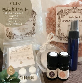 アロマ 初心者セット 初めての アロマテラピー アロマセット スタートキット 12種類から選べる5ml×2本 アロマストーン アロマシール ミニスプレー容器 バスソルト 手作り キット 利用方法案内付き 精油 リラックス 100％天然 お試しセット 手作りキット ギフト 送料無料