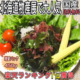 海藻サラダ 国産 塩蔵わかめ わかめ 生わかめ 新わかめ 国産わかめ 【増量パック450g】 食品 北海道産 若芽 美容 ダイエット 健康 北海道物産展 無添加 ヘルシー ミネラル 送料無料 トサカノリ