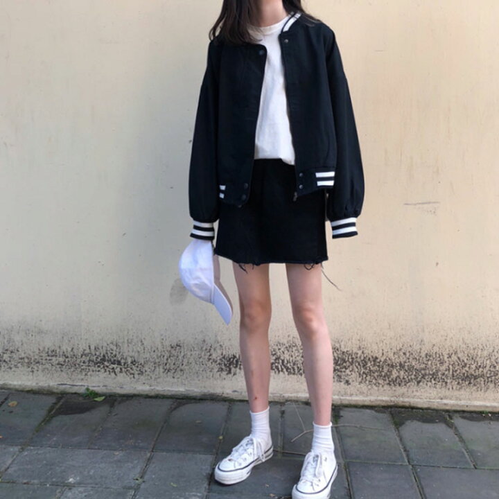 楽天市場 スタジャン レディース ジャケット カジュアル スカジャン ファスナー スポーツ風 ブルゾン 女性用 春秋物 アウター オシャレ レトロ送料無料 Amoremio 楽天市場店