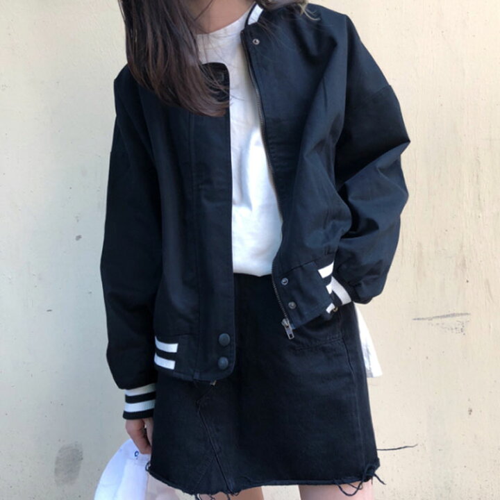 楽天市場 スタジャン レディース ジャケット カジュアル スカジャン ファスナー スポーツ風 ブルゾン 女性用 春秋物 アウター オシャレ レトロ送料無料 Amoremio 楽天市場店