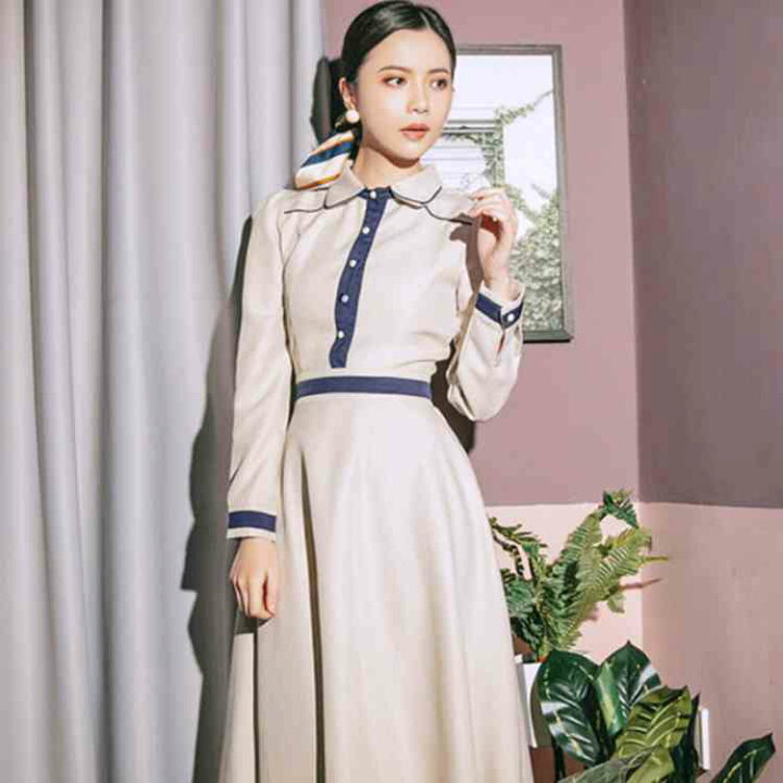 楽天市場 ワンピース ロングワンピース クラシックワンピース 長袖 ロング丈 ミモレ丈 ハイウエスト フレアワンピース 膝下丈 トレロ 春ワンピース クラシック お嬢様 春 秋 大人 女子会送料無料 Amoremio 楽天市場店