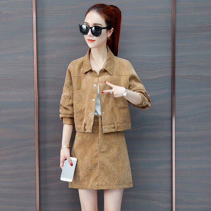 楽天市場 セットアップ 2点セット ファッション 春季トレンド レディース コーデュロイ ジャケット カジュアル セットアイテム お洒落 ジャケット スカート 19新春作送料無料 Amoremio 楽天市場店