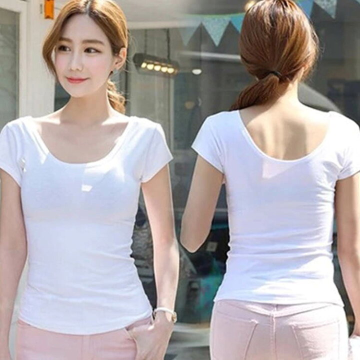 楽天市場】全2タイプ×5サイズ！UネックTシャツ Tシャツ レディース U  