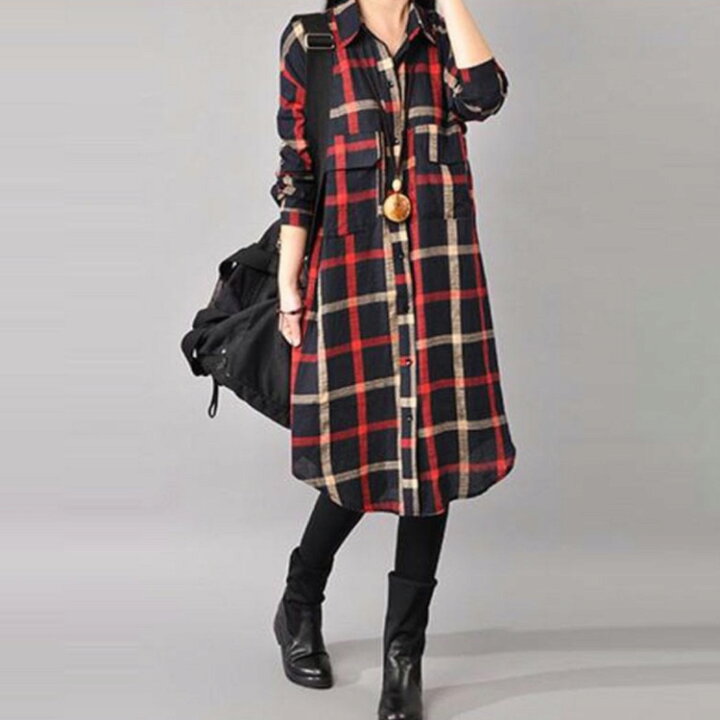 楽天市場】M-XXLサイズ！チェックロングシャツ レディース シャツ 