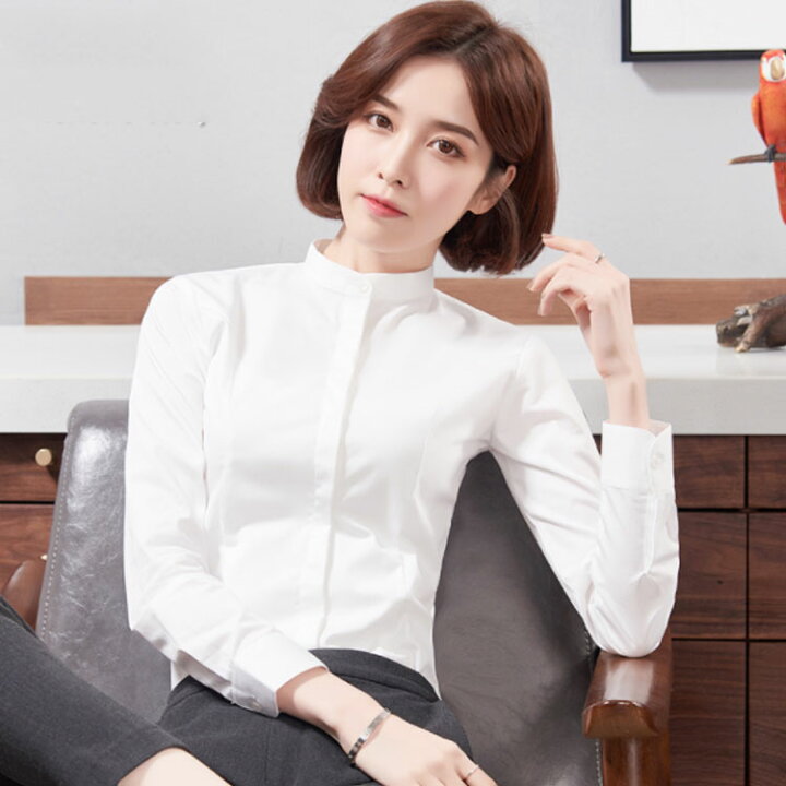 楽天市場 全6色 8サイズ スタンドカラー シャツ ブラウス レディース トップス ワイシャツ フォーマルシャツ 長袖 立ち襟 大きサイズ ビジネス フォーマル 面接 就職 通勤 仕事着 シンプル 無地 春 秋送料無料 Amoremio 楽天市場店