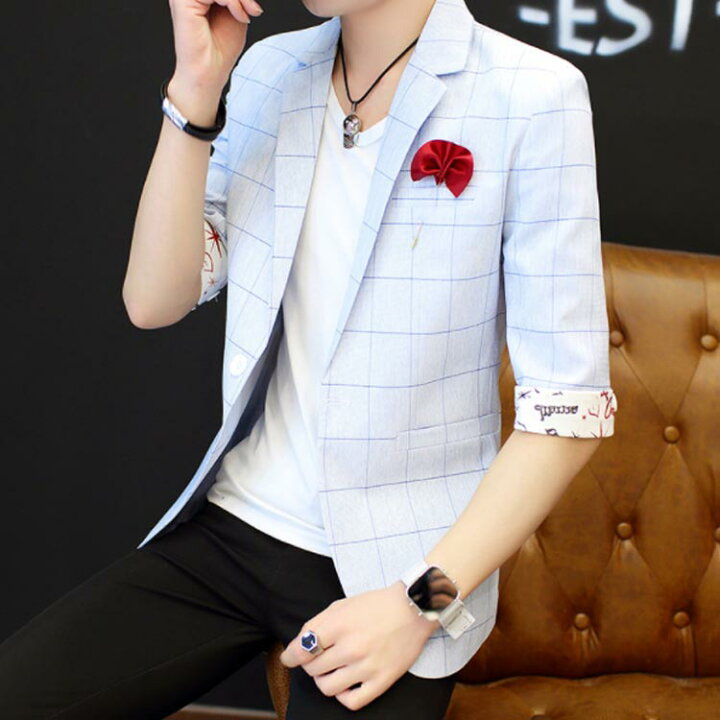 楽天市場 全3種類 5サイズ 7分袖 テーラードジャケット メンズ 綿麻 ジャケット サマージャケット アウター テーラード 麻混 七分袖 スリム ショート丈 春夏 カジュアル Amoremio 楽天市場店