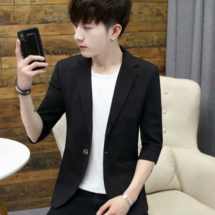 楽天市場 全3種類 5サイズ 7分袖 テーラードジャケット メンズ 綿麻 ジャケット サマージャケット アウター テーラード 麻混 七分袖 スリム ショート丈 春夏 カジュアル Amoremio 楽天市場店