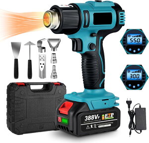 ONEVAN ヒートガン 充電式 コードレス デジタルヒートガン 18vマキタバッテリー互換可能 6段風量調整 温度調整 300W 熱風機 急速加温 小型 ノズル七個付き DIY作業 熱処理 軟化 PVCとレジンの収縮