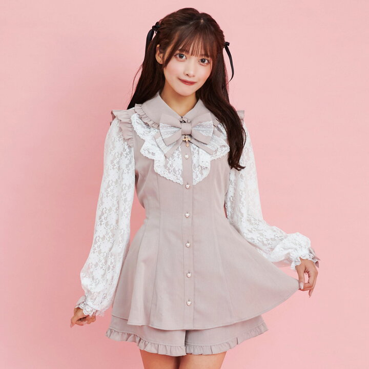 楽天市場】ラッフル袖レース長袖セットアップ11/1 12:00 ピンク  