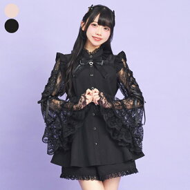 ビスチェ風切替姫袖セットアップ3/7 10:00 ピンク・クロ再入荷9/13 10:00 ピンク・クロ再入荷secrethoney　シークレットハニー　シーハニ　量産型　レディース　ガーリー　長袖　無地　ピンク　ブラック　黒　レース