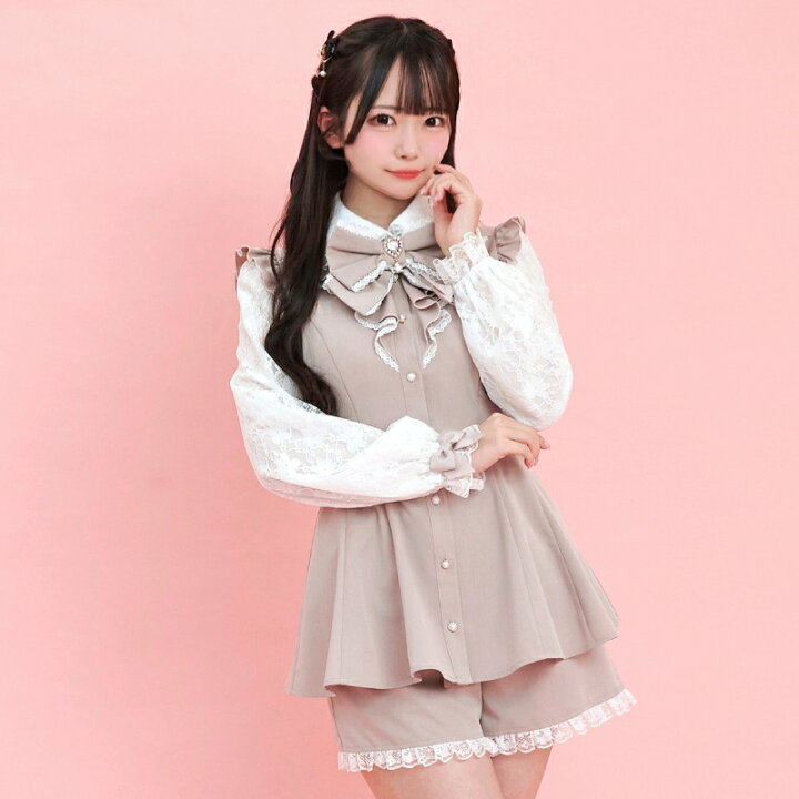 楽天市場】レース袖ラッフルセットアップ3/22 12:00 クロ再入荷3/19 12  