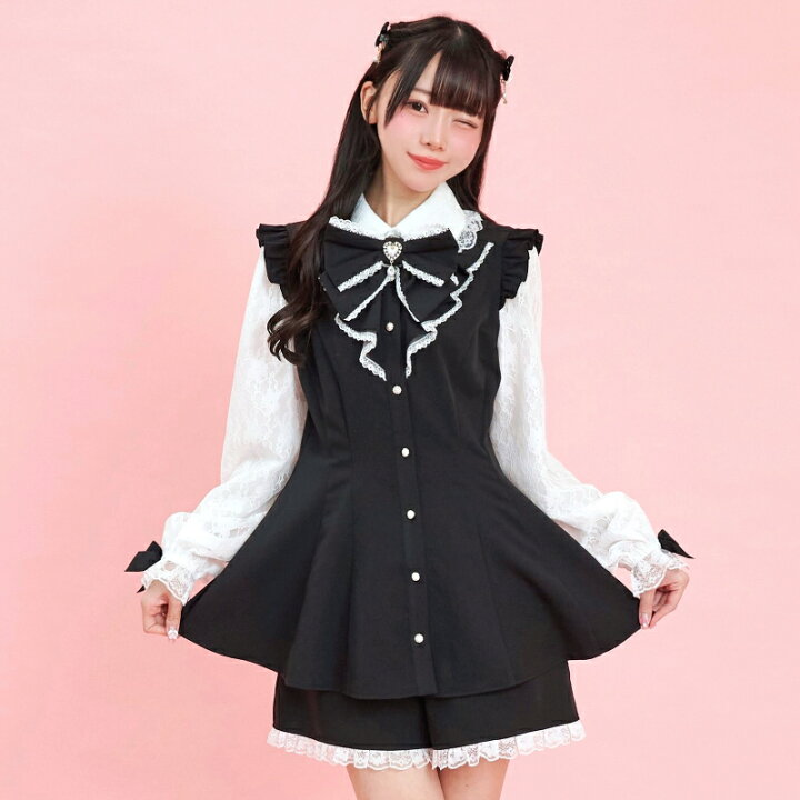 楽天市場】レース袖ラッフルセットアップ3/22 12:00 クロ再入荷3/19 12 