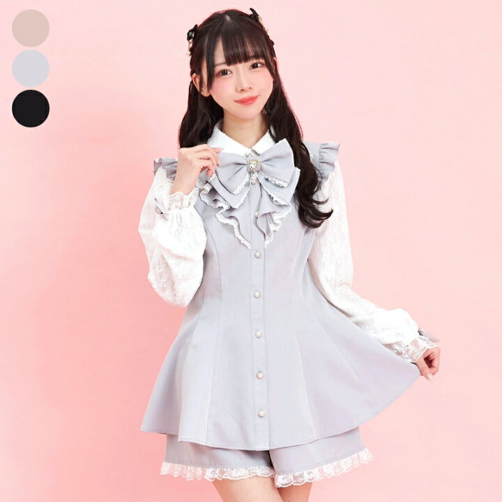 楽天市場】レース袖ラッフルセットアップ3/22 12:00 クロ再入荷3/19 12  