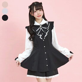 レース袖ラッフルセットアップ8/30 12:00 新色販売スタート8/19 12:00 クロ再入荷3/22 12:00 クロ再入荷secrethoney　シークレットハニー　シーハニ　量産型　レディース　ガーリー　長袖　無地　チェック　ピンク　グレー　ブラック　黒