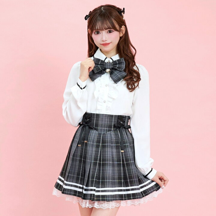 楽天市場】チェックリボン付きダブルフリルブラウス2/8 12:00 販売  