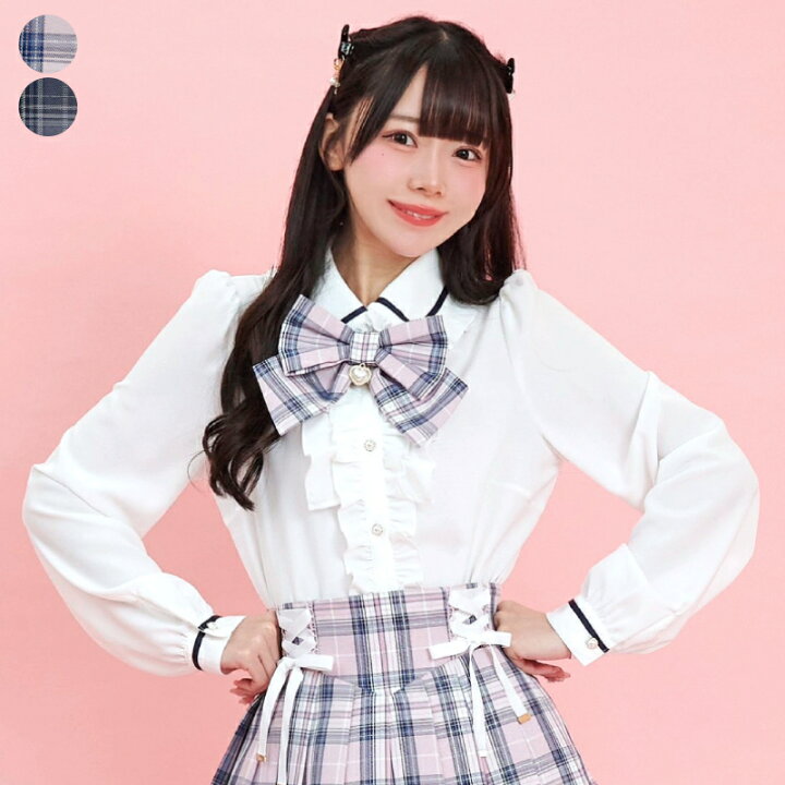 楽天市場】チェックリボン付きダブルフリルブラウス2/8 12:00 販売 